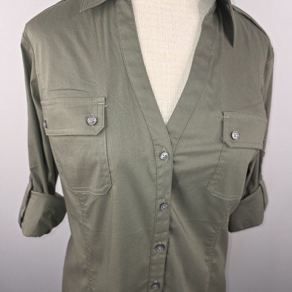 Express Olive Button Down Shirt - Picture 2 of 12